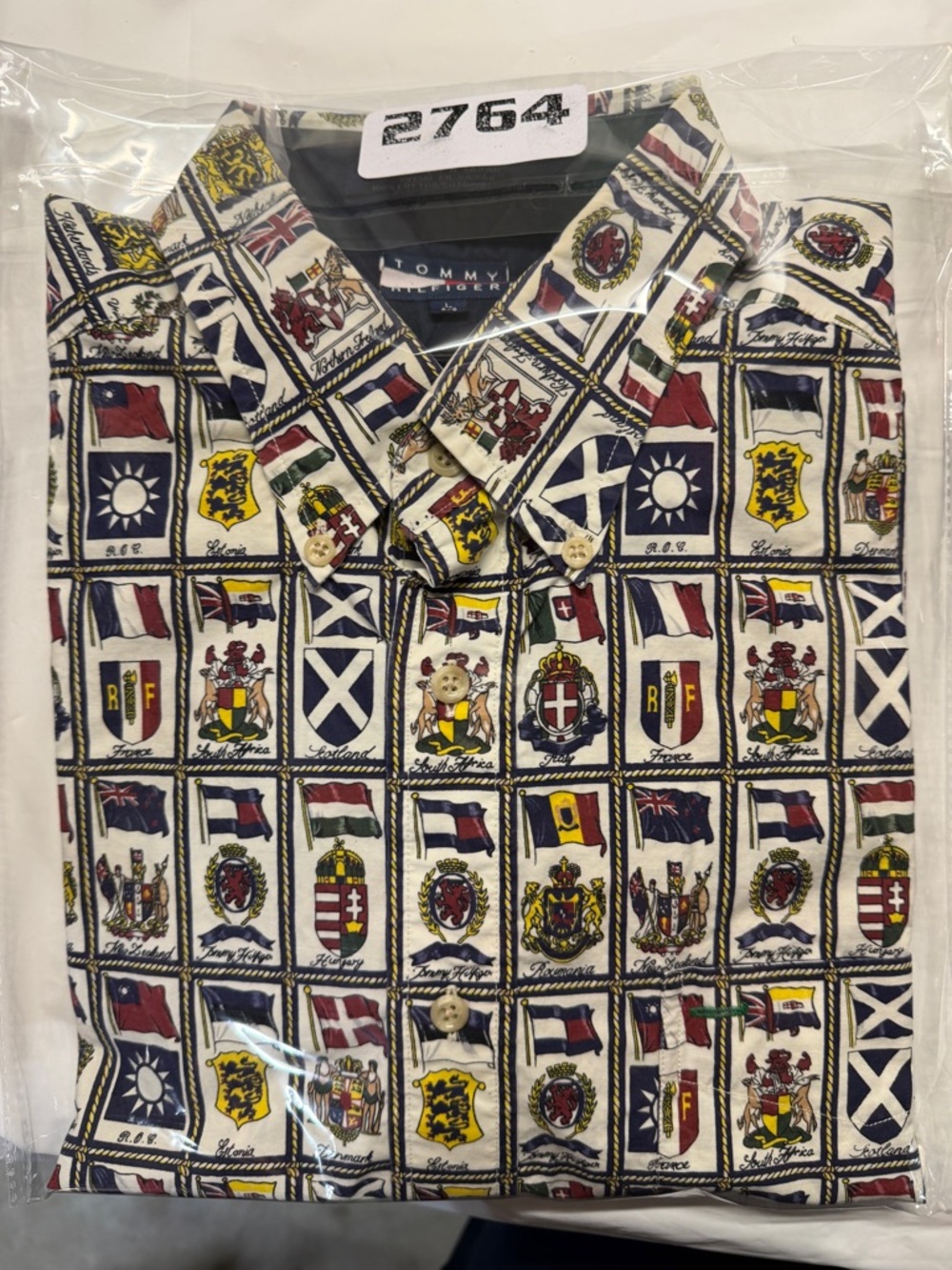 Vintage Tommy Hilfiger White Button-Down w/ Flags of the World - Picture 8 of 8